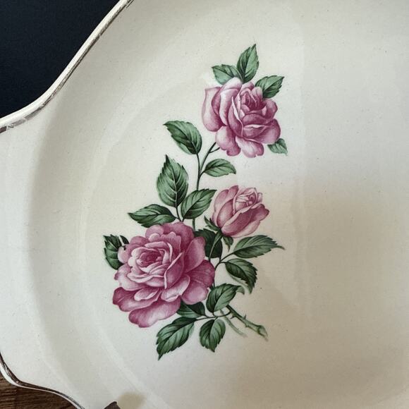 Vintage Ballerina Rose Pattern - 12” Round Cake Plate w Gold Rim And Handles - Picture 2 of 5